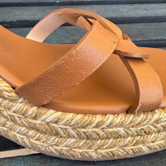 Stuart Weitzman Braida Espadrille Wedge Sandal Tan Leather Women 11B Made Spain - Picture 8 of 10